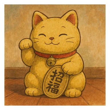 Gold Chinese lucky cat plushie  sticker