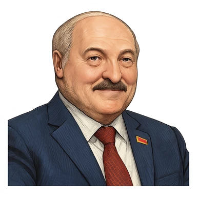 Александр Лукашенко в слегка рисованном, но при это объемный стиле, слегка улыбается, прозрачный фон sticker