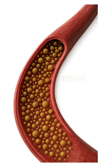 tossine che entrano in una vena umana anatomica realistica, vista dall'alto, iperrealistica 4k sticker