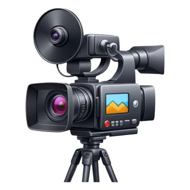 Create an emoji for video shooting. Show a video camera with a recording icon. Use modern, professional colors. Do not include any emojis or smiley faces. Make the background transparent. sticker