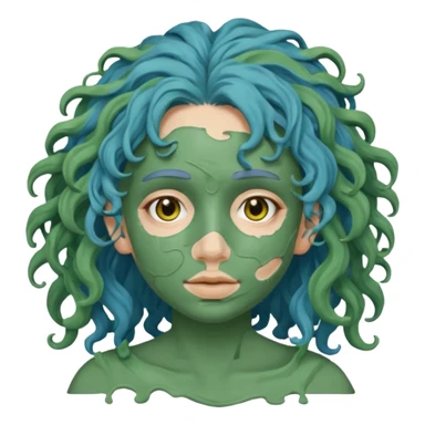 messy green clay mask curly long very blue hair sticker