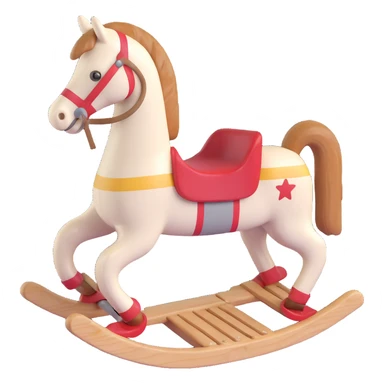 rocking horse, 3D, antique, medium wood, worn paint, classic, no text sticker
