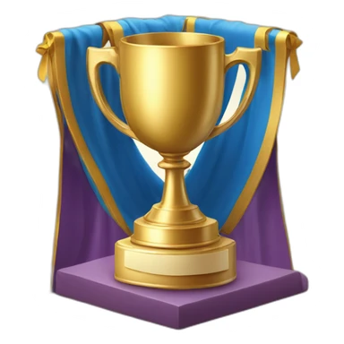 royal big empty Christian trophy for the winner with a cross on royal background  with number 1 sticker