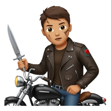 یکموتور سوار باصورت زخمی که چاقو دستش هست موتوری هم مردباشه sticker