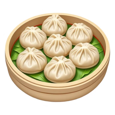 Xiaolongbao Shanghai soup dumplings with steam, simplified emoji style with bold outlines and bright colors, cartoon style Chinese steamed bun sticker