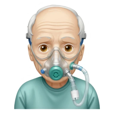 old man with simple emergency oxygen mask  sticker