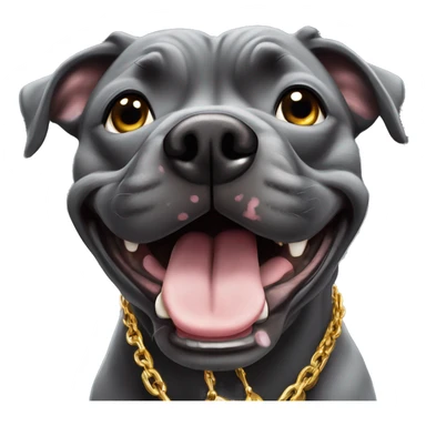 dark gray american staffie dog doing a selfie and sticking toungur out very happy rich with gold chain sticker