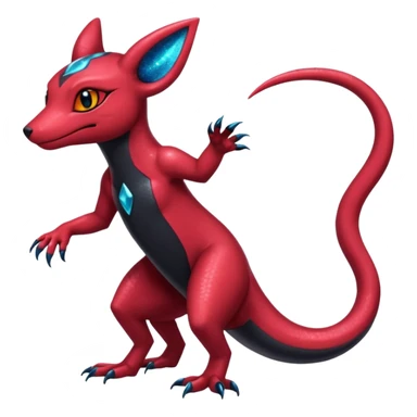 Anthropomorphic Shiny Sparkly Red Colorful Dark Shiny Exotic Salandit-Salazzle-Umbreon-Fakémon-hybrid-creature (full body)  sticker