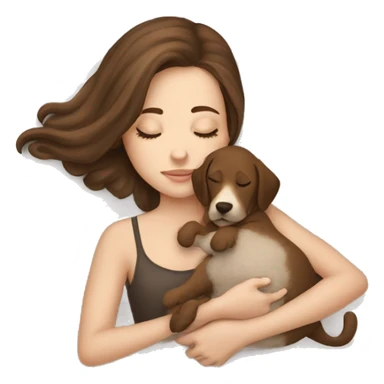 White girl brown hair sleeping with puppy sticker