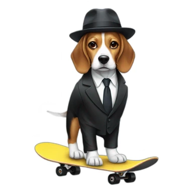 beagle in suit with a hat with an umbrella on a skateboard sticker