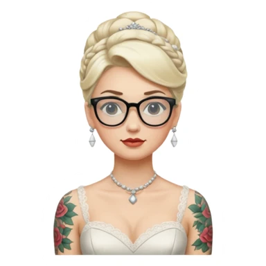 White Blonde hair up bride with tattoos glasses vintage dress sticker