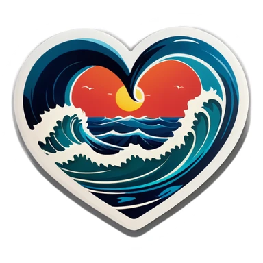 Sea wave in 3d heart sticker