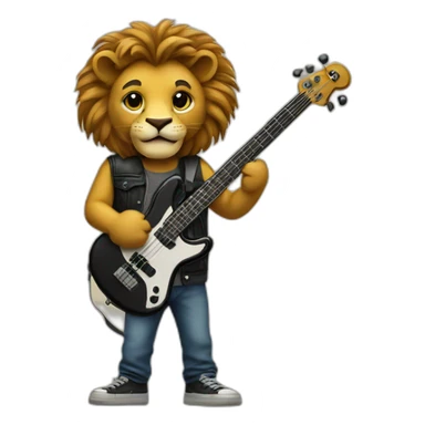  Young lion holding a Bass guitar sticker