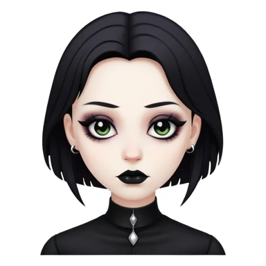 Goth person with pale face, black clothes, and dark makeup sticker
