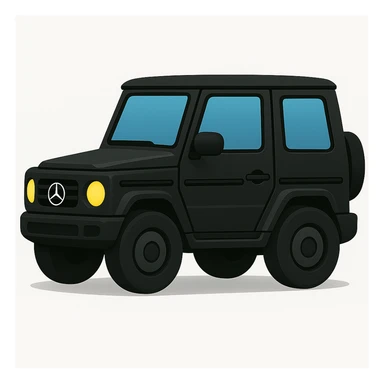 Create a small and simple side view illustration of a Mercedes G-Class SUV in black color. The style should be colorful and friendly, inspired by but not exactly like Apple emoji style, with minimized details for clarity and simplicity. sticker
