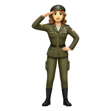 White woman long brown hair in army uniform saluting   sticker