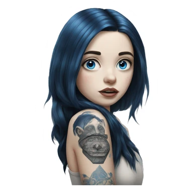 Hyperrealistic Pale girl with blue eyes and black hair arm tattoos sticker