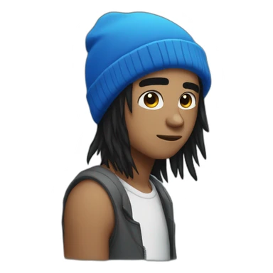 guy black emo hair with a blue beanie sticker