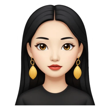 Attractive asian woman with a wide face, dark makeup, Long hair and earrings sticker