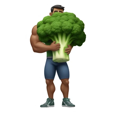 muscular man hugging large Brocolli  sticker