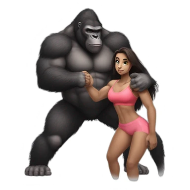 Big buff Gorilla holding a beautiful girl with a big back doing exercises sticker