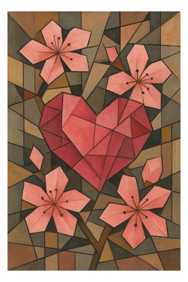 pink heart with sakura flowers sticker