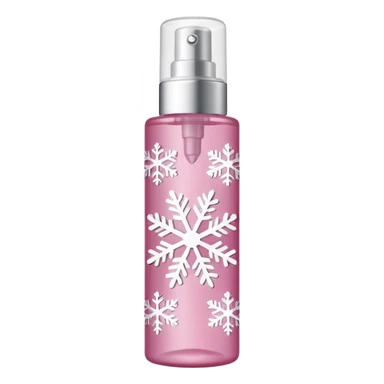 cynderical shaped pink body mist bottle with white snowflakes sticker