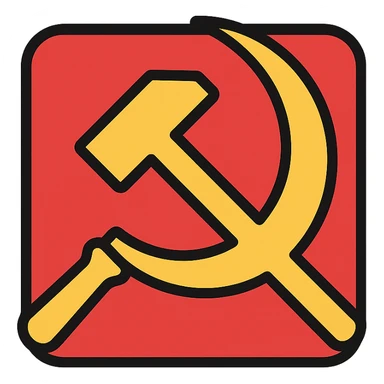 yellow sickle and hammer crossed over, red background, icon style sticker