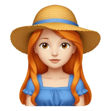 girl_wearing_summer_hat, orrange long hair, blue dress sticker