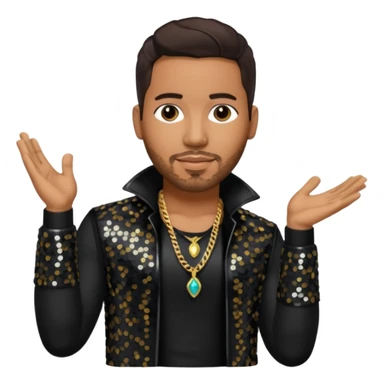 Romeo Santos with dark brown hair, black sequin outfit sticker