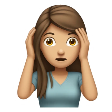 Emoji brown-haired woman with long straight hair holding her head with her hands in despair sticker