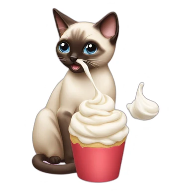 A Siamese cat eating whipped cream sticker