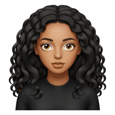 Solange with black long wavy hair, black outfit sticker