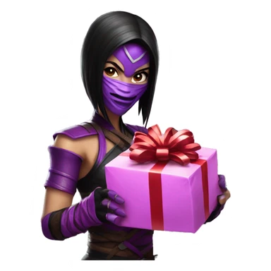 Mileena from mortal kombat holding Christmas present sticker
