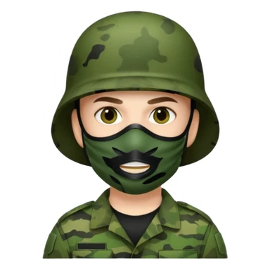 Soldier with green camo uniform and black mask sticker