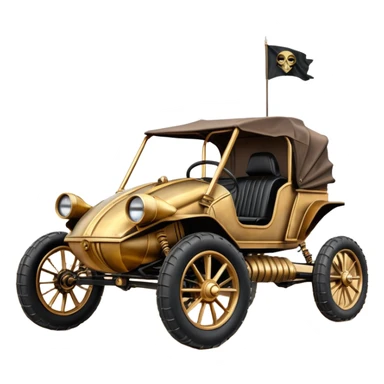 Old American West tarnished C-3PO bounty hunter 1854 delicately ornate rosegold accents painted dune buggy buckboard wagon powered by electric motors and batteries with safety features and belts flying rapidly across rough dusty terrain stable on strong agile futuresteampunk suspension and steering  sticker