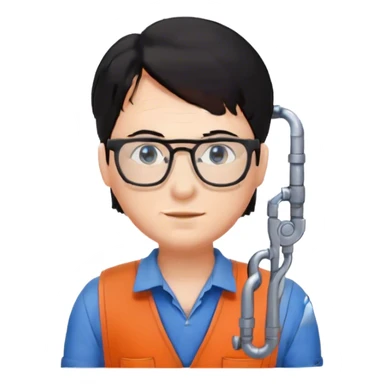 Plumber with black hair, glasses and blue eyes and salopette sticker
