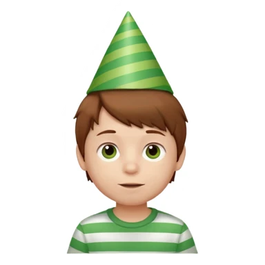 a little boy with birthday hat, striped green shirt, brown hair















 sticker