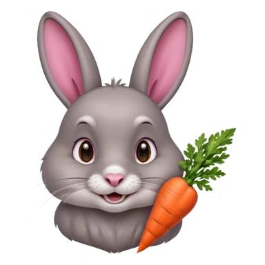 Head of a grey rabbit, grinning, holding a carrot close to face
 sticker