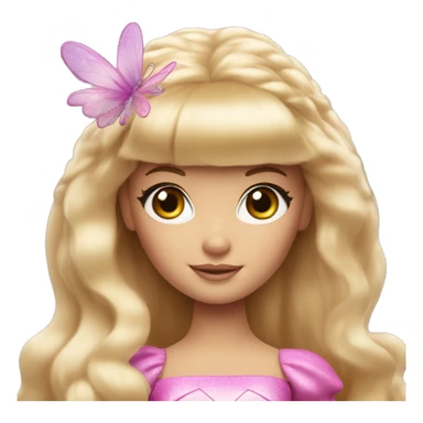 Blonde Barbie with full bangs and long hair and hazel eyes dressed as a fairy sticker
