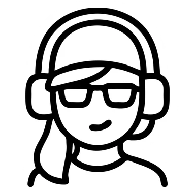 cool gamer girl with headphones and a cap, outlined icon style, minimal details sticker