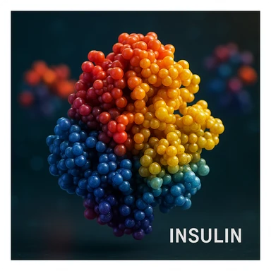 insulin represented with vivid colors, hyper realistic 4K style, molecular details, modern atmosphere sticker