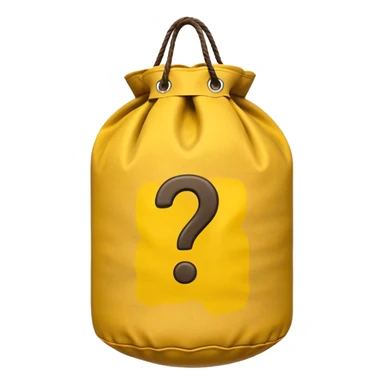 heavy bag printed with overstuffed with yellow question marks sticker