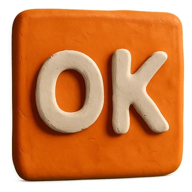 OK text in an orange square sticker