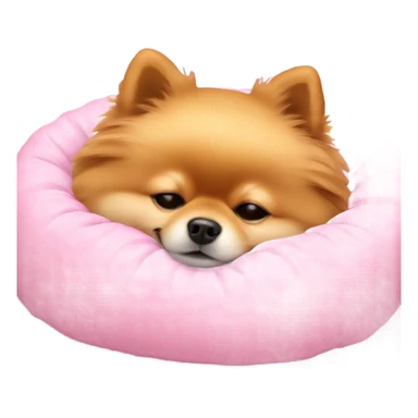 Sleeping Pomeranian in pink dog bed sticker
