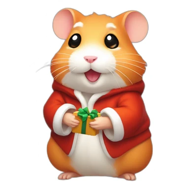 A joyful (((Orange Hamster))) dressed as ((Santa Claus)), with a warm expression and and a sack of gifts, pixelart sticker