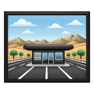 a rest stop on a highway between cities sticker