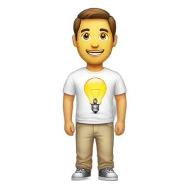 man white tshirt with light bulb sticker