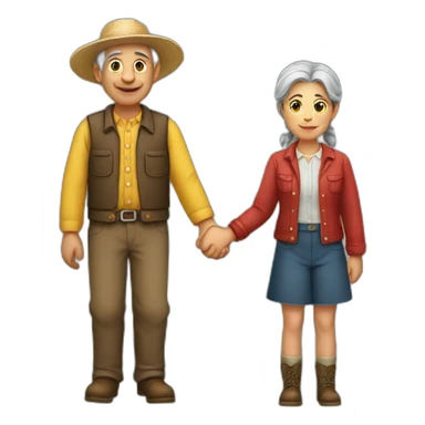 young female and old farmer holding hands sticker