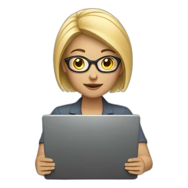 white woman working with laptop sticker